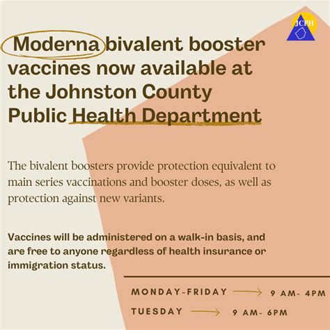 Moderna Bivalent Booster Vaccines Now Available At Johnston Co. Public Health Department | JoCo ...