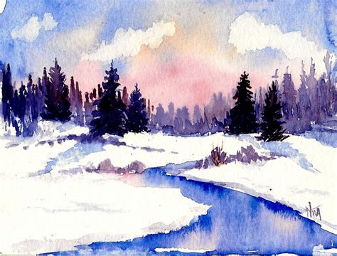 Winter Landscape Watercolor Paintings at PaintingValley.com | Explore ...