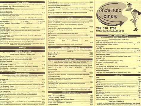 West End Diner Menu, Menu for West End Diner, Hamilton, Hamilton ...