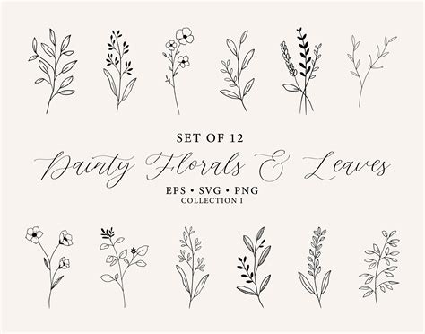 Set of 12 Dainty Floral Svg Dainty Leaf Svg Minimalist - Etsy Canada