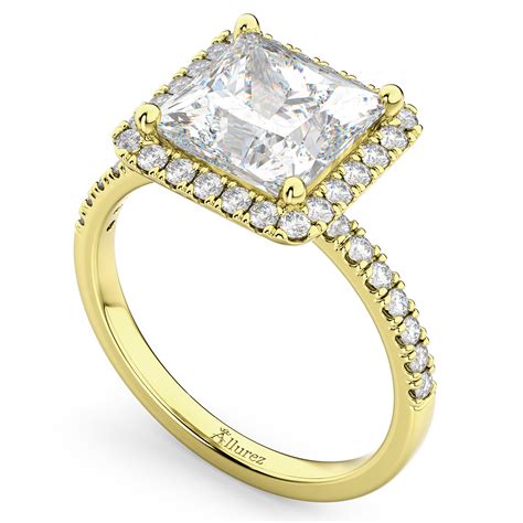 Princess Cut Halo Diamond Engagement Ring 14K Yellow Gold 3.58ct - AD4402