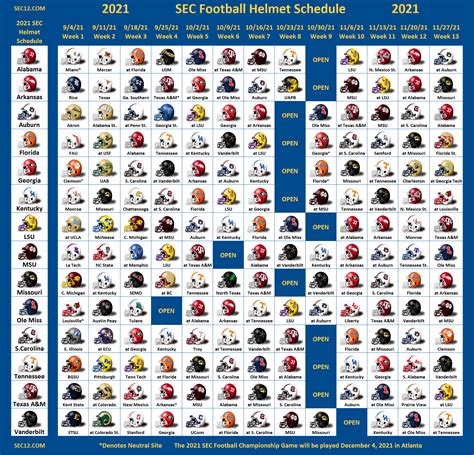 SEC Football Helmet Schedule - SEC12.com - SEC Football