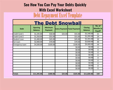 Debt Snowball Excel Template