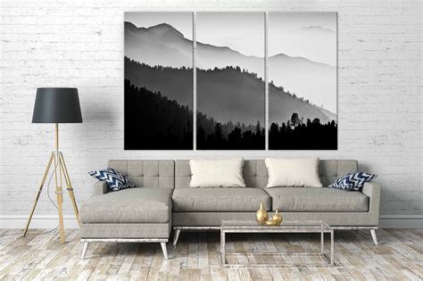 Black and white mountains wall art Smoky mountains canvas | Etsy