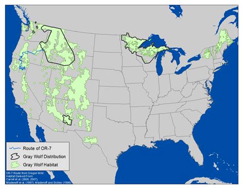 Map: U.S. Gray Wolf Distribution and Habitat