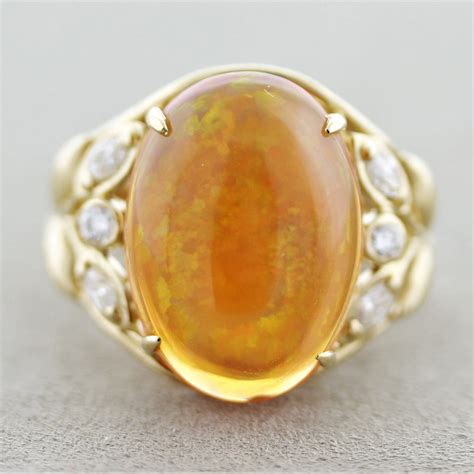 Mexican Fire Opal Diamond Gold Ring – jeweleretteandco