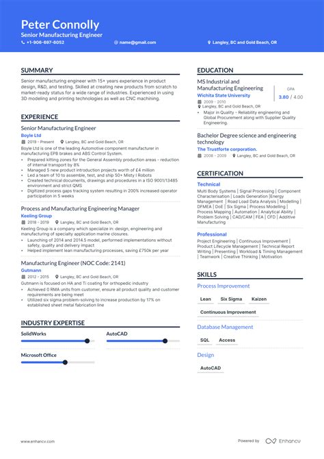 4 Manufacturing Engineer Resume Examples & Guide for 2023