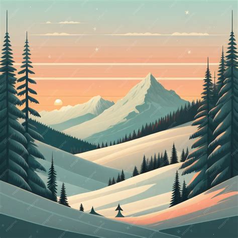 Premium Photo | A poster for a mountain landscape with trees and ...