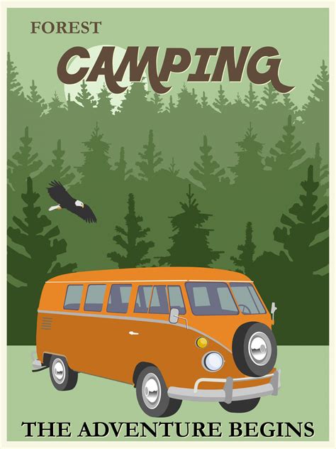 Vintage Forest Camping Poster Free Stock Photo - Public Domain Pictures