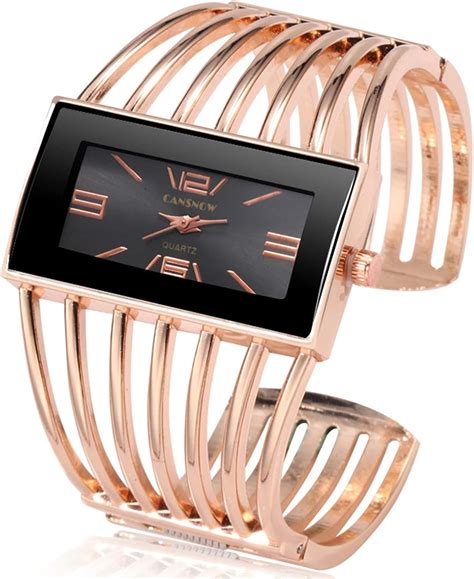 Amazon.com: SENRUD Fashion Cuff Bracelet Watches for Women Luxury Rectangular DialAnalog Quartz ...