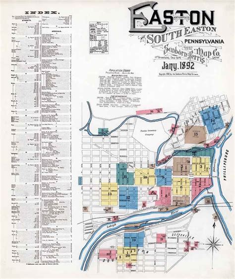 1892 Town Map of Easton Northampton County Pennsylvania - Etsy