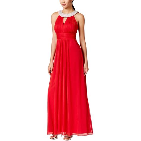 Onyx Nite Womens Embellished Halter Evening Dress Red 8