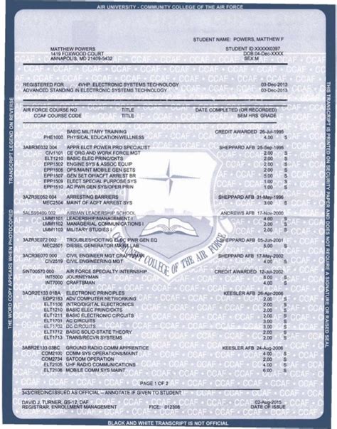 Community College of the Air Force Transcript