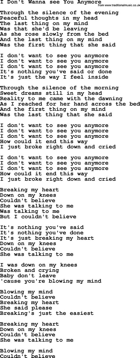 I Don't Wanna See You Anymore, by The Byrds - lyrics with pdf