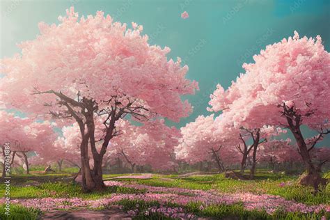 beautiful cherry blossom, sakura tree background, japanese spring wallpaper, 3d render, 3d ...