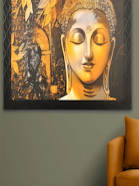 Buy SHREE KALA HOME DECOR Orange & Grey Tushti Contentment Buddha Big Oil Painting - Wall Art ...
