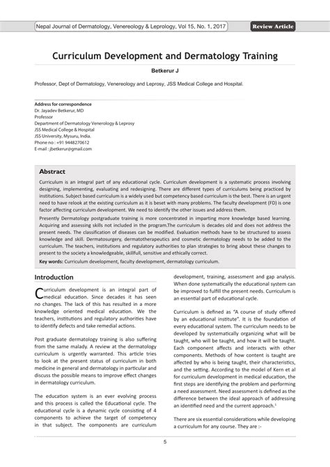 (PDF) Curriculum Development and Dermatology Training