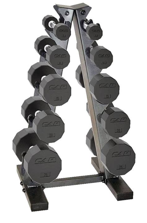 Cap Barbell Rubber Hex Dumbbell Set with Storage Rack, 150-lb ...