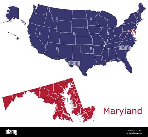 Maryland counties vector map outline with USA map colors national flag ...