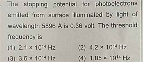 The stopping potential for photoelectrons emitted from surface illuminate..