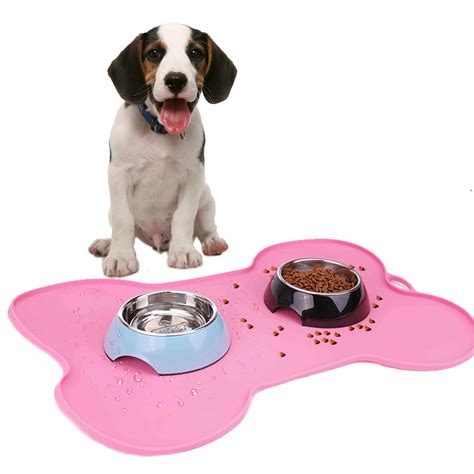 Dog Food Bowl Mat Pet Feeding Mat Bone Shaped Non-skid Silicone Dish Placemat | eBay