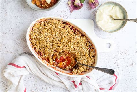 Rhubarb Crumble with Oat Crumble Topping - Supergolden Bakes