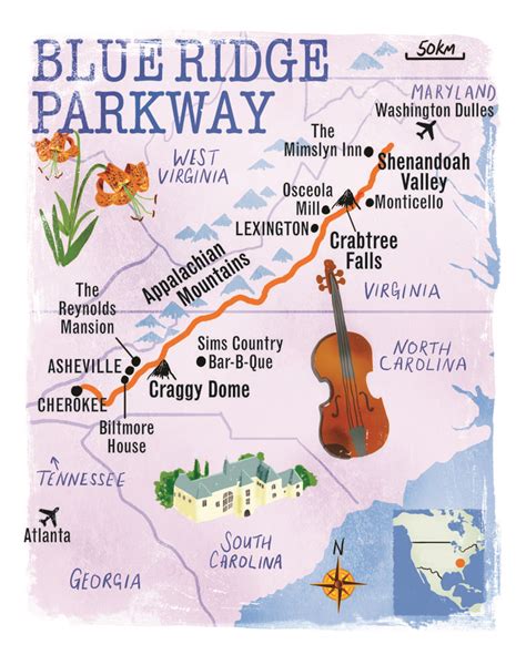 Blue Ridge Parkway map by Scott Jessop. August 2013 issue. | Disney ...