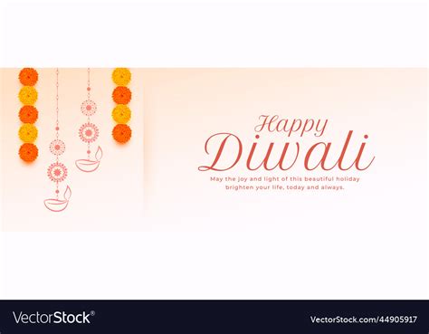 Happy diwali wishes banner with floral Royalty Free Vector