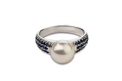 White Freshwater Pearl Sapphire Ring