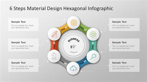 6 Step Material Design Hexagonal Infographic - SlideModel