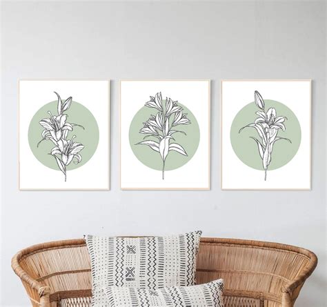 Set of Three Wall Art Prints, Sage Green Wall Art Print, Neutral Wall Art Print Set, Minimalist ...