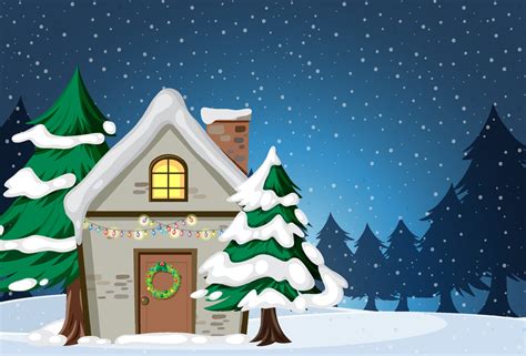 Christmas background with snow house at night 4484673 Vector Art at ...