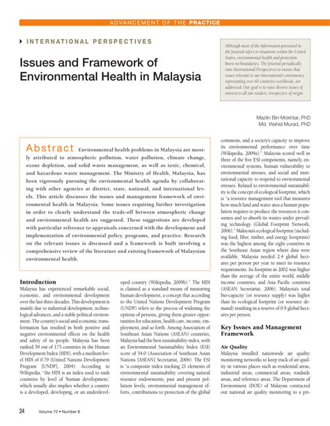 (PDF) Issues and Framework of Environmental Health in Malaysia