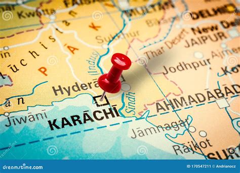 Pushpin Pointing at Karachi City in Pakistan Stock Image - Image of ...