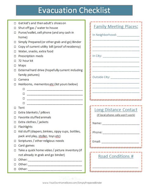 Printable Evacuation Checklist