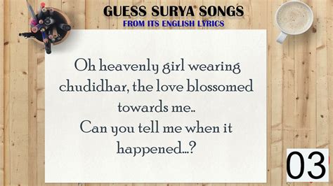 GUESS THE SURYA SONGS BY ITS ENGLISH LYRICS - Tamil Songs game- Quiz ...