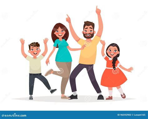 Funny Family. Dad, Mother, Son and Daughter are Happy Stock Illustration - Illustration of ...