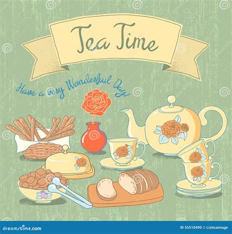 Tea Time. Beauty Vintage Background. Vector. Stock Illustration - Image ...