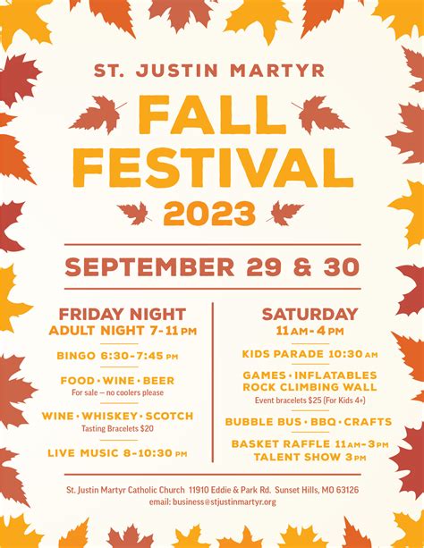 Saint Justin Martyr FallFest 2023 Flyer - St. Justin Martyr Catholic Church