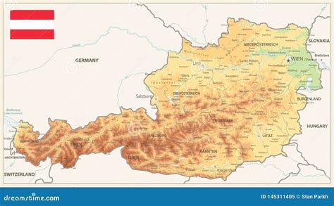 Austria Physical Map Vintage Colors Stock Vector - Illustration of ...