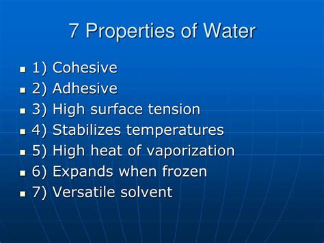 List And Explain The Properties Of Water