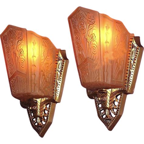 Pr 1930s Art Deco Wall Sconce Lighting Fixtures Original Vintage Slip ...