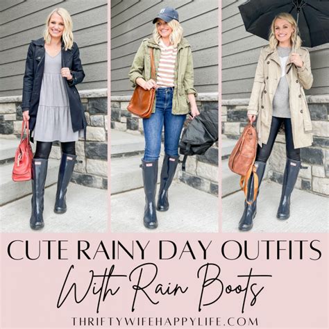 Cute Rainy Day Outfit Ideas With Rain Boots - Thrifty Wife Happy Life