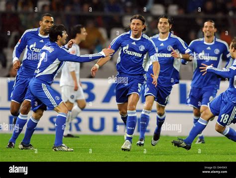 FC Schalke 04 players celebrate Marcelo Jose Bordon's (3-L) 1-0 against ...