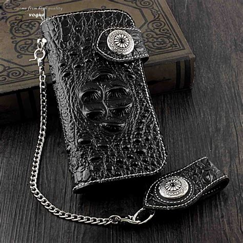 Badass Black Leather Men's Long Biker Chain Wallet Long Wallet Chain F – iChainWallets