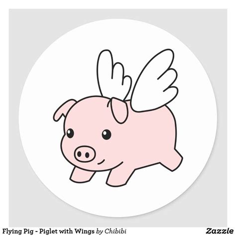 Flying Pig - Piglet with Wings Classic Round Sticker | Zazzle | Pig ...