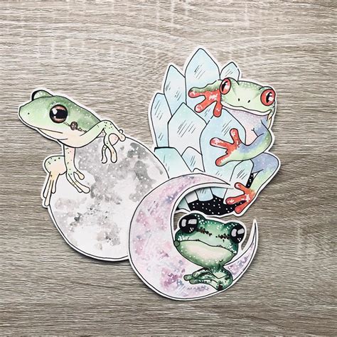 Tree frog sticker pack gloss stickers moon and crystal | Etsy