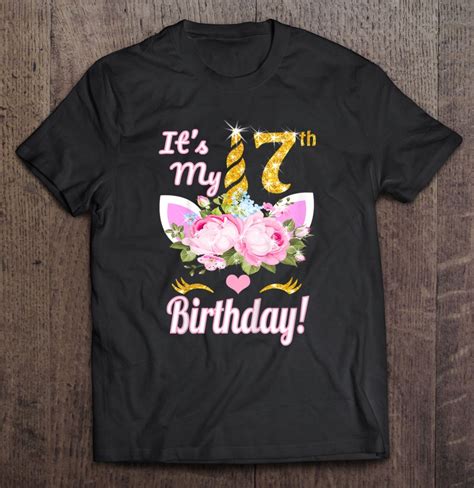 Kids It's My 7Th Birthday 7 Years Old Unicorn Birthday Shirt Girl