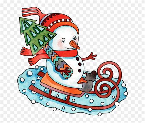 Snowman Sled Riding Clipart - Snowman On Sled - Free Transparent PNG ...