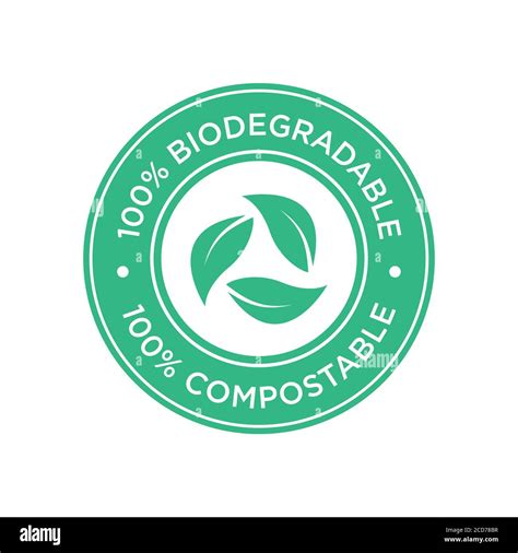 100% Biodegradable and compostable icon. Round and green symbol Stock Vector Image & Art - Alamy